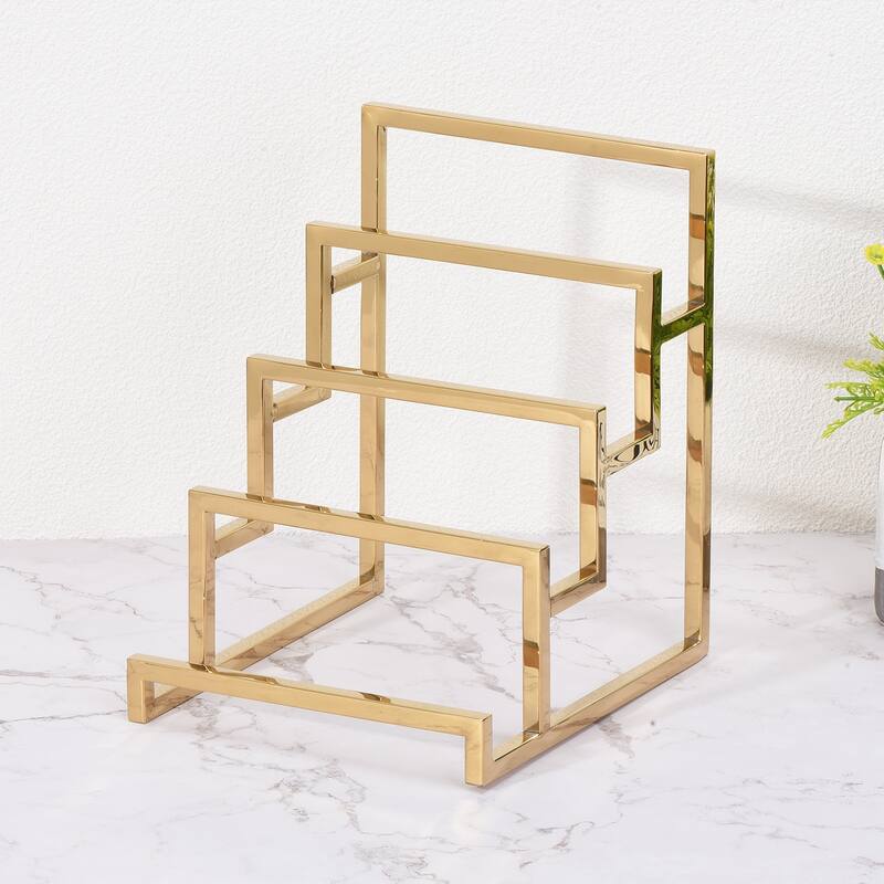 Clutch Purse Display Stand 4 Layer Wallet Display Rack Metal Clutch Riser - Gold