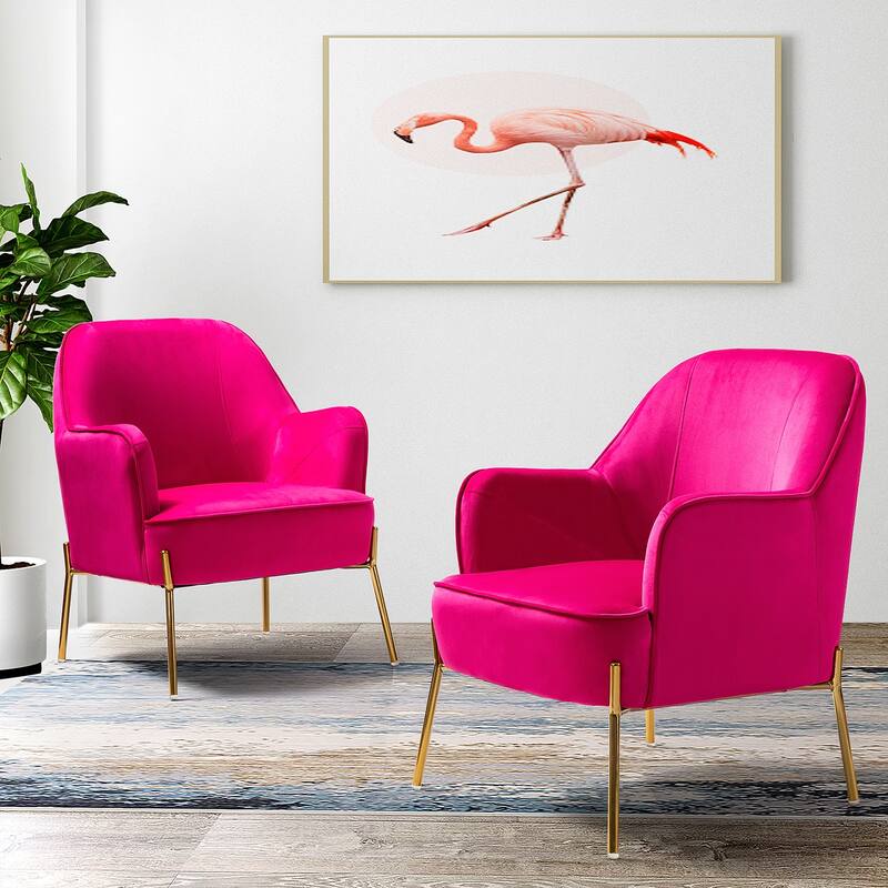 Marina Modern Velvet Accent Chair with Golden Legs Set of 2 by HULALA HOME - Fushia