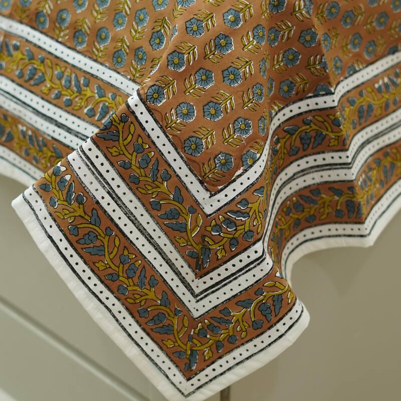 Fabdivine Handmade Block Print Flat Sheet or Bed Sheet Cotton Fabric Floral Home Decor