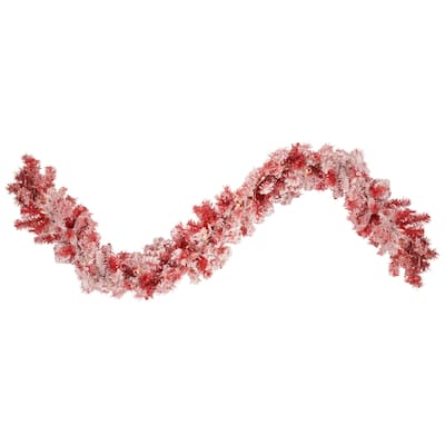 9' x 12" Pre-lit Flocked Red Pine Artificial Christmas Garland Clear Lights