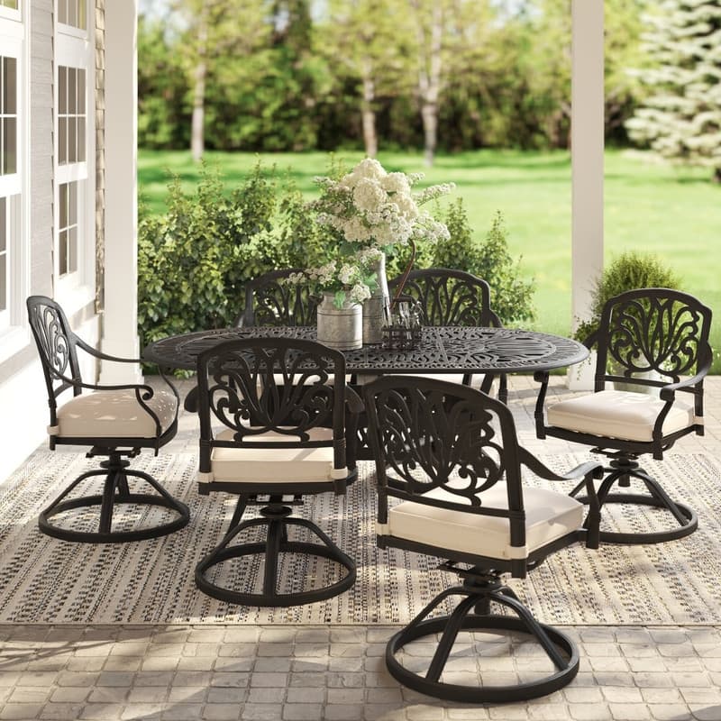 Manasquan 7-piece Gunmetal Aluminum Oval Dining Set with Swivel Chairs by Havenside Home