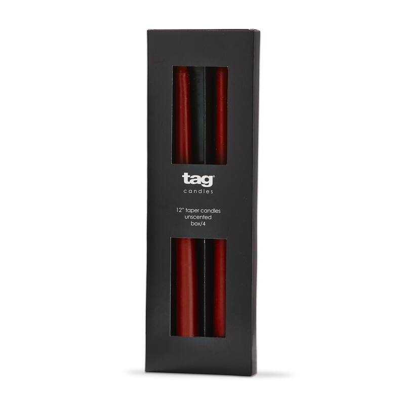 Color Studio 12" Traditional Taper Unscented Smokeless Paraffin Wax Candle Burnt Siena, Set of 4, Burn Time 8 hrs.