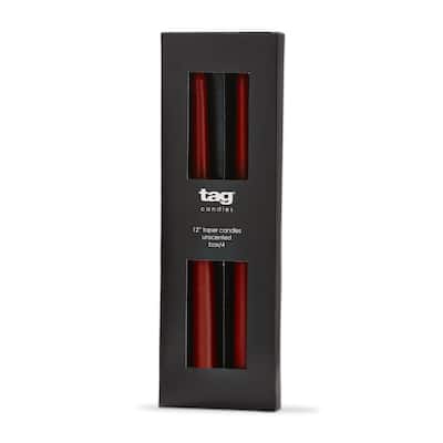 Color Studio 12" Traditional Taper Unscented Smokeless Paraffin Wax Candle Burnt Siena, Set of 4, Burn Time 8 hrs.