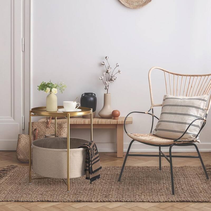 Side Table with Fabric Storage Basket Table Nightstand