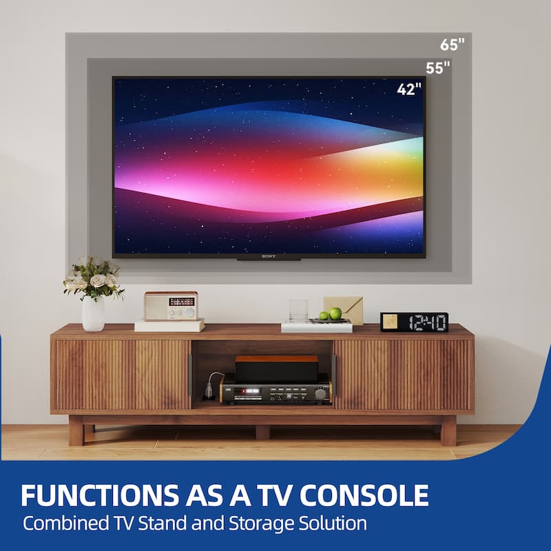 Moasis 59"W Fluted TV Stands for TVs up to 65 Inches, Entertainment Center with Power Outlets