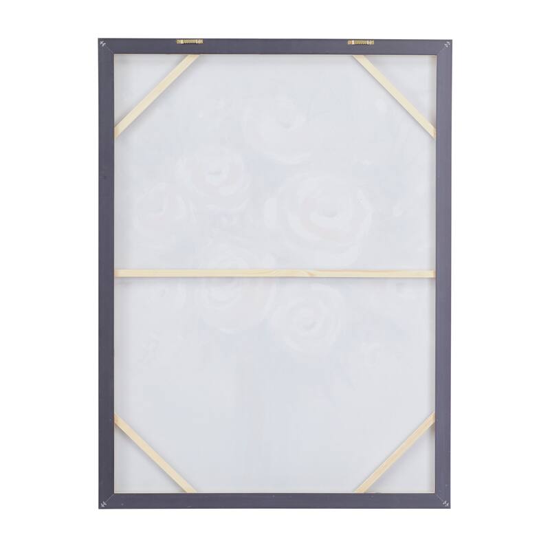 White Canvas Bouquet Floral Framed Wall Art with Silver Frame