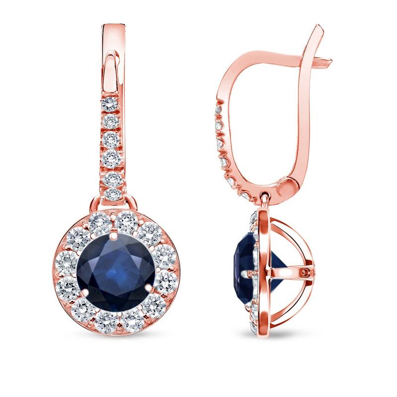 Auriya 1/2ct Blue Sapphire Halo Diamond Dangle Earrings 1/2cttw 14k Gold - Rose