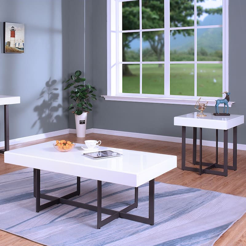 Granala Contemporary Steel 2-Piece Storage Coffee Table Set by Furniture of America - White High Gloss