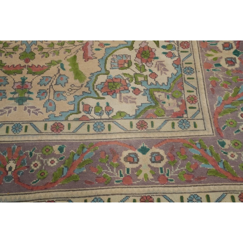 Hand Knotted Oriental 100% Wool Carpet Traditional Floral Beige & Ivories Tabriz Area Rug - 9' 9'' X 6' 5''