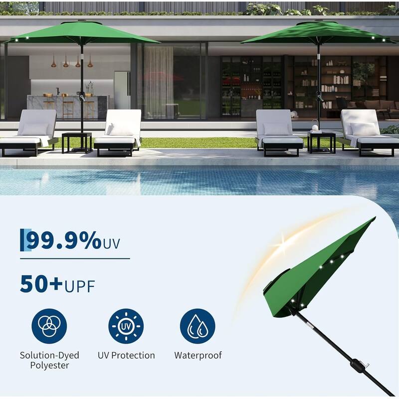 9ft Outdoor Patio Half Umbrella, with Solar LED Lights and Smooth Crank Lift