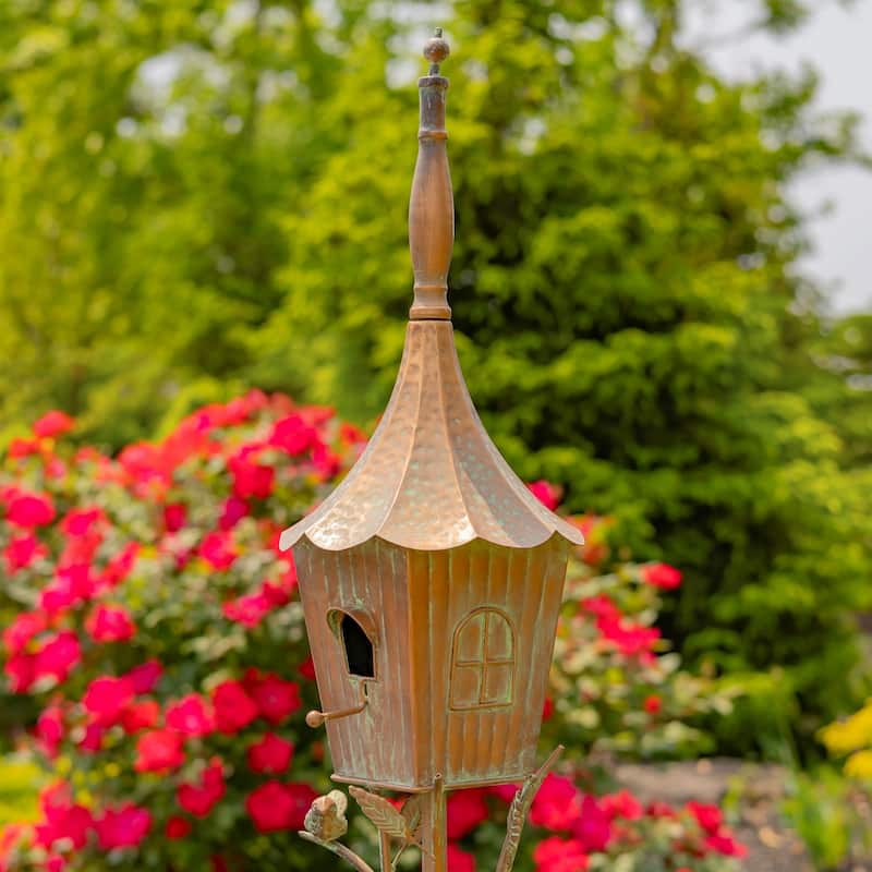66" Tall Iron Birdhouse Stake "Verona" - 8" L x 7" W x 66" H
