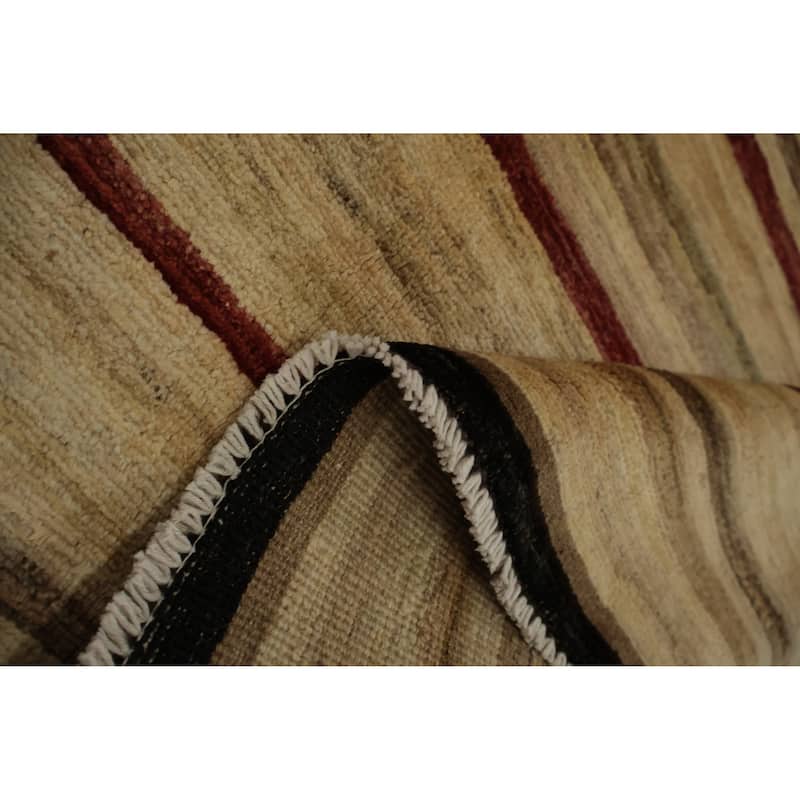 Hand Knotted Oriental 100% Wool Carpet Modern Stripe Beige & Ivories Gabbeh Area Rug - 9' 7'' X 6' 6''