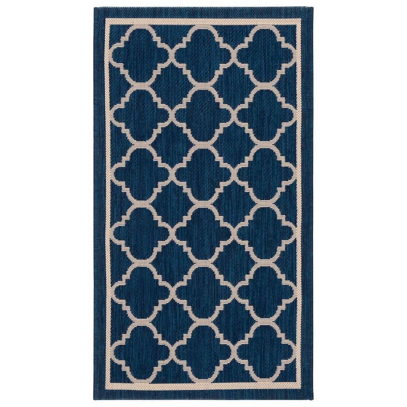 SAFAVIEH Courtyard Kristelle Indoor/ Outdoor Waterproof Patio Backyard Rug - 2'3" x 5' - Navy/Beige