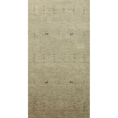 Hand Knotted Oriental 100% Wool Carpet Tribal Animal Pictorial Beige & Ivories Gabbeh Area Rug - 5' 4'' X 3' 0''