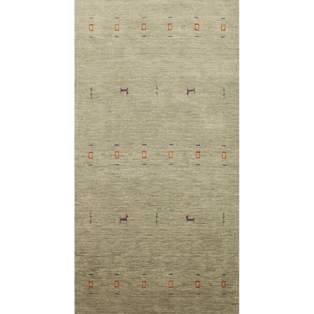 Hand Knotted Oriental 100% Wool Carpet Tribal Animal Pictorial Beige & Ivories Gabbeh Area Rug - 5' 4'' X 3' 0''
