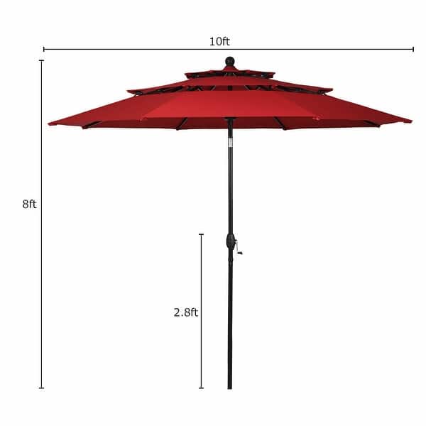 dimension image slide 4 of 7, Gymax 10ft 3 Tier Patio Market Umbrella Aluminum Sunshade Shelter