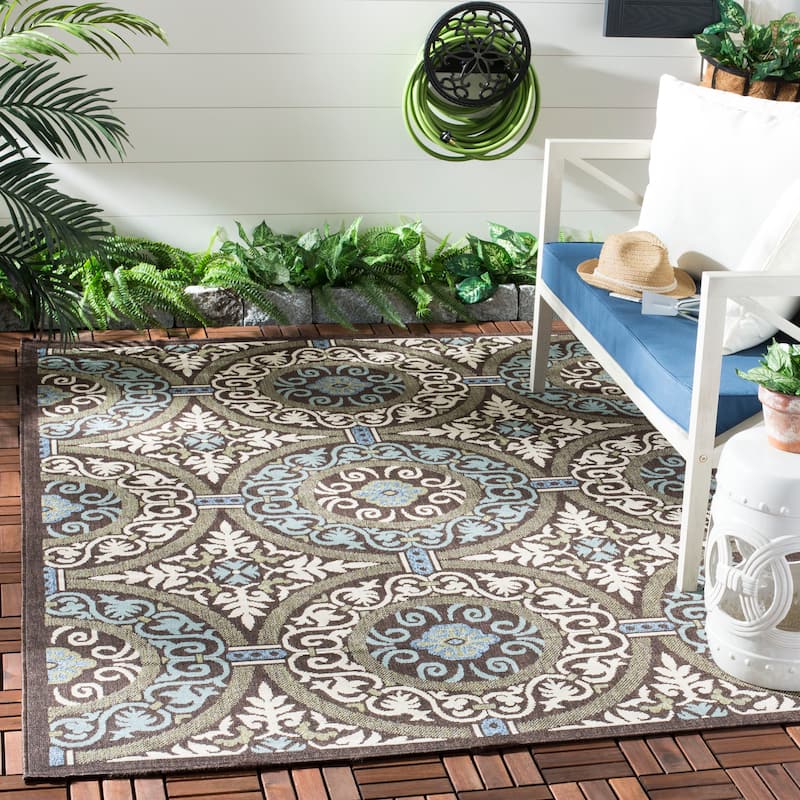 SAFAVIEH Veranda Rexhie Indoor/ Outdoor Waterproof Patio Backyard Rug - 5'3" x 7'7" - Chocolate/Cream
