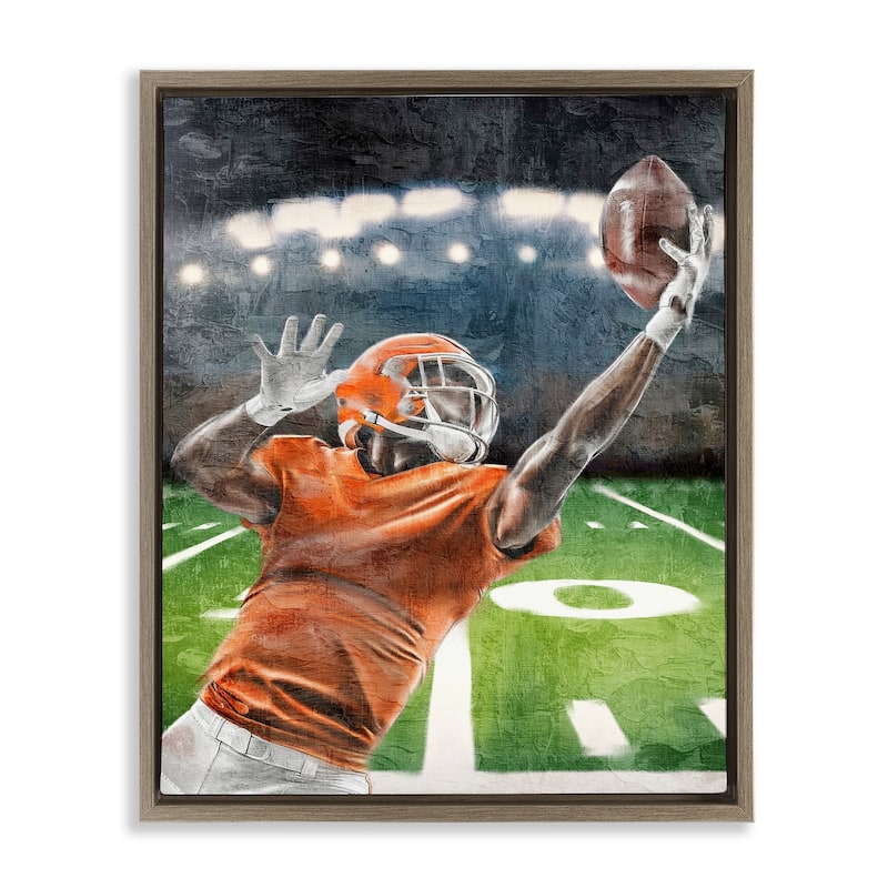 Stupell Athlete Catching Football Framed Floater Canvas Wall Art Design By Kim Allen - 25 x 31 - Brown