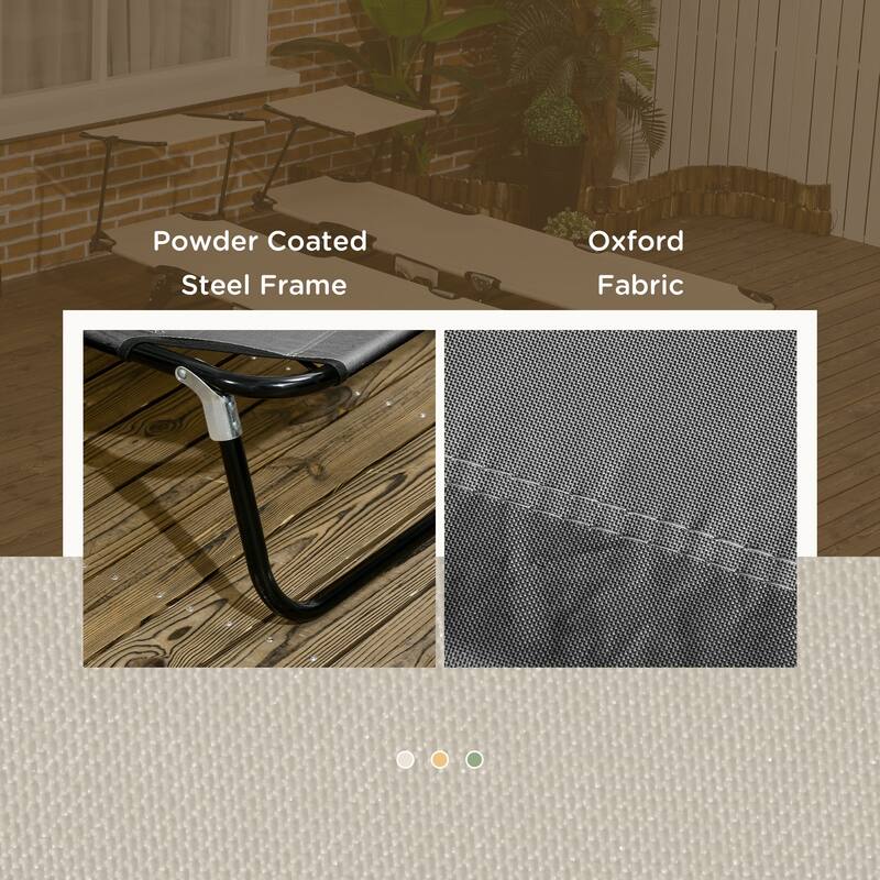 Outsunny Folding Chaise Lounge Pool Chairs, Outdoor Sun Tanning Chairs with Canopy Shade, Reclining Back