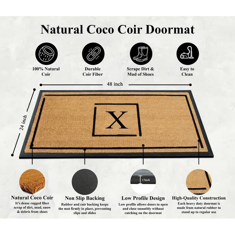 A1HC- Designer Hand-Crafted Rubber Coir Molded Double/Single Door Mat Monogrammed, Perfect and More Functional Size 24x48 Inch