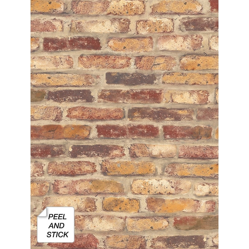 NextWall Red Faux Rustic Brick Peel and Stick Removable Wallpaper - 20.5 in. W x 18 ft. L - 20.5 in. W x 18 ft. L - Rustic Red