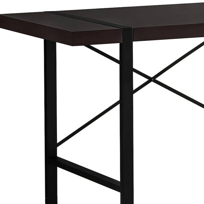 Wood Veneer Computer Desk with Black Metal Base and Rectangular Shape