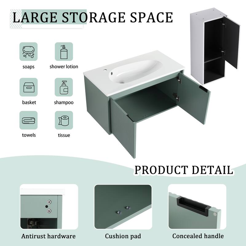 36" Floating Bathroom Vanity with Drop-Shaped Resin Sink