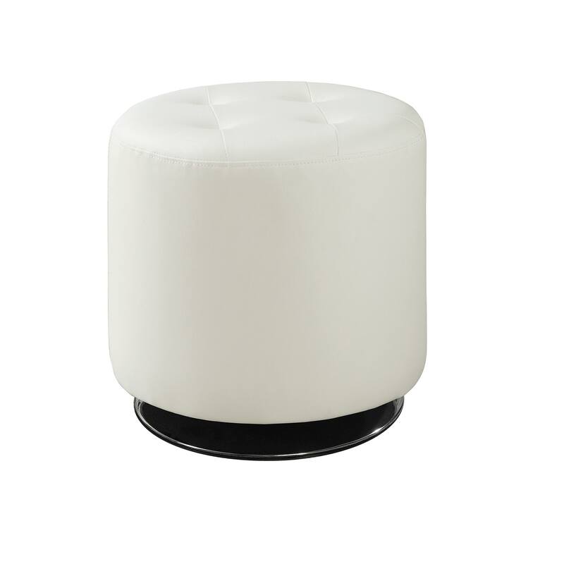 Round Leatherette Upholstered Ottoman - White