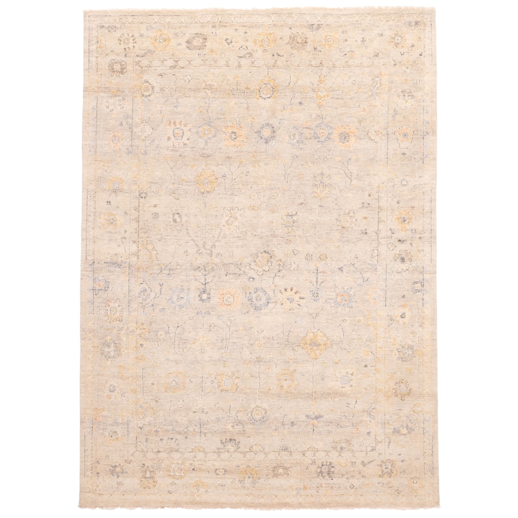 ECARPETGALLERY Hand-knotted Modern Oushak Light Grey Wool Rug - 9'7 x 13'3