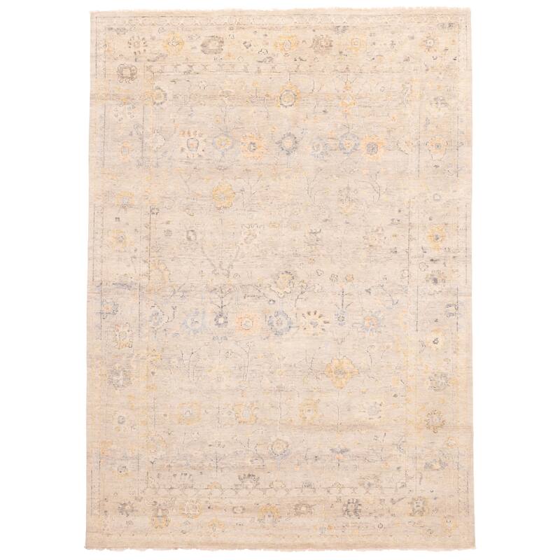 ECARPETGALLERY Hand-knotted Modern Oushak Light Grey Wool Rug - 9'7 x 13'3