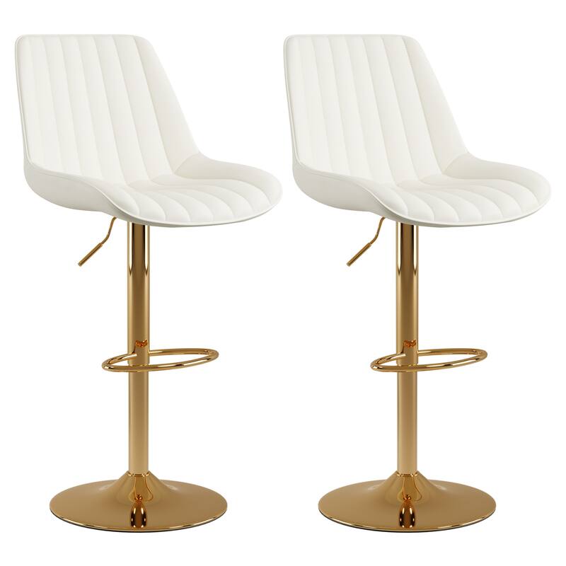 Set of 2 Arwen Gold Base Adjustable Bar Stools with Swivel Seat - White