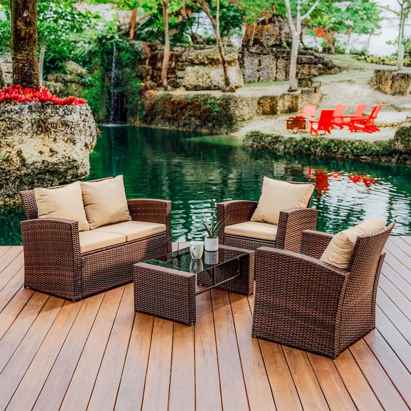 Empyrean 4 Piece Premium Patio Furniture Wicker Conversation Set