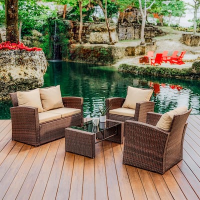 Empyrean 4 Piece Premium Patio Furniture Wicker Conversation Set