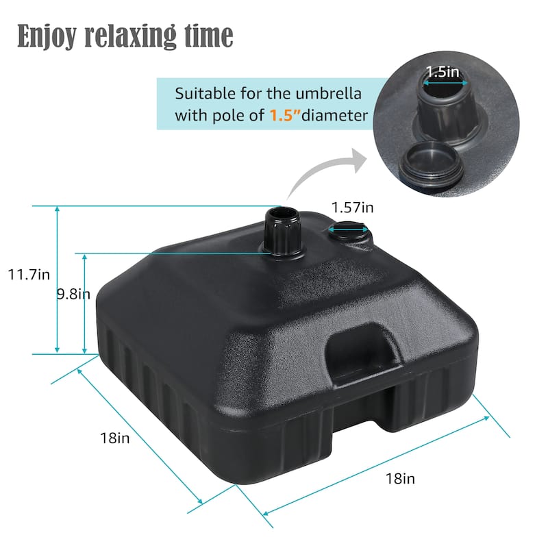 Free Standing Patio Umbrella Base Water or Sand Filled Stand Square