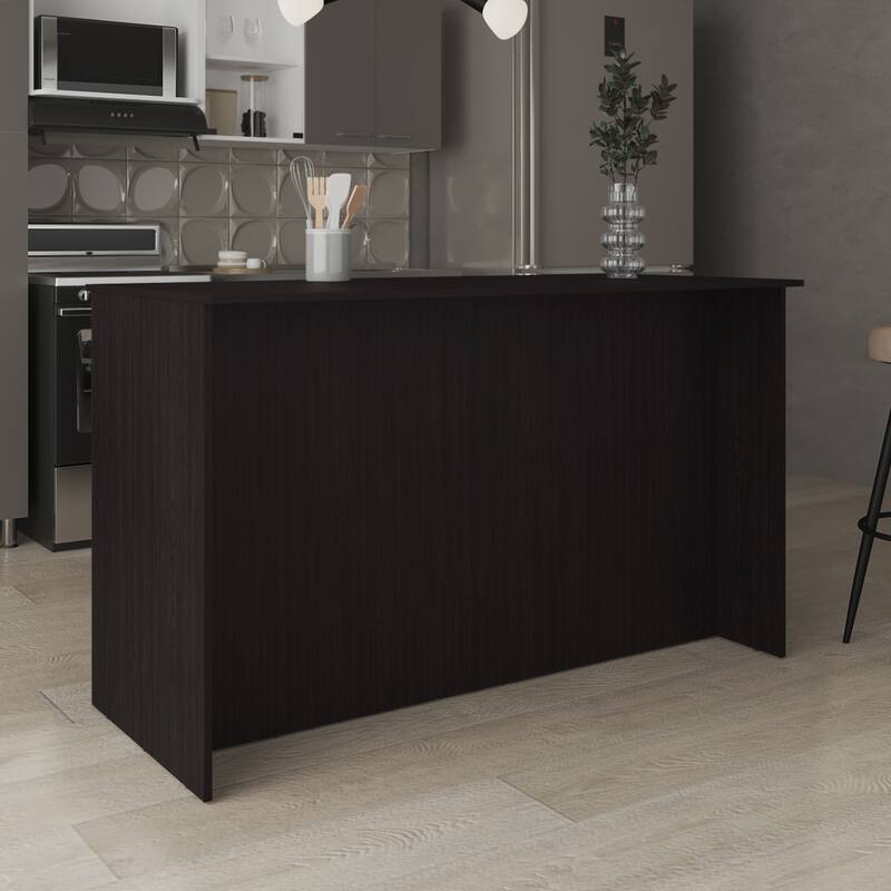 Stationary Kitchen Island with Large Prep Surface, Dual Cabinets, Hidden Shelving & Seating Clearance for Dining