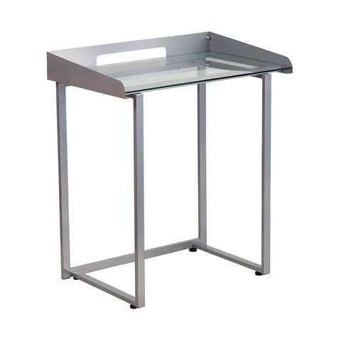 Offex Contemporary Desk With Clear Tempered Glass And Silver Frame