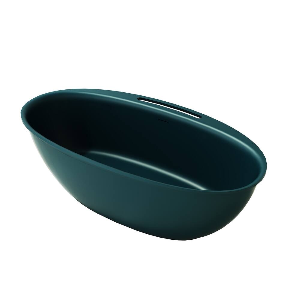 Luxury Flatbottom Solid Surface Freestanding Soaking Bathtub with Discreet Towel Slot and Drain Assembly