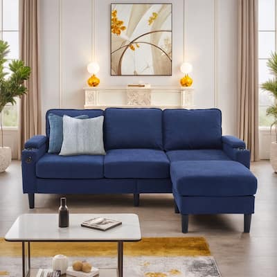 Compact 3-Seat Sofa with Storage Ottoman, L-Shaped Couch with Stool