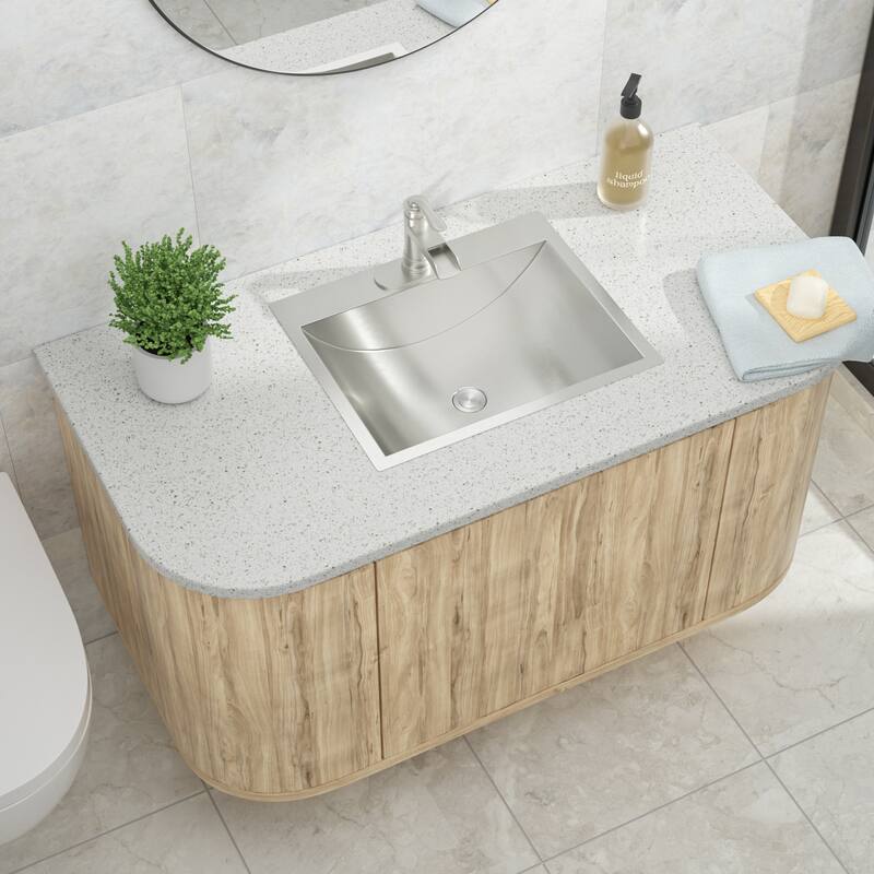 Kichae 21" x 17" Bathroom Sink Drop-in Brushed Stainless Steel Bathroom Sink with Arc-shaped Basin - 21"x17"x6"