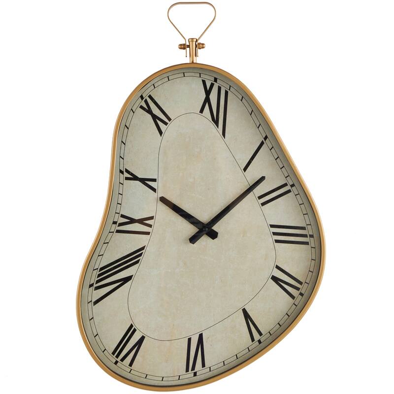 Metal Wavy Decorative Wall Clock with Gold Frame and Black Accents - White - Roche River Decor - 3"W x 17"L x 25"H