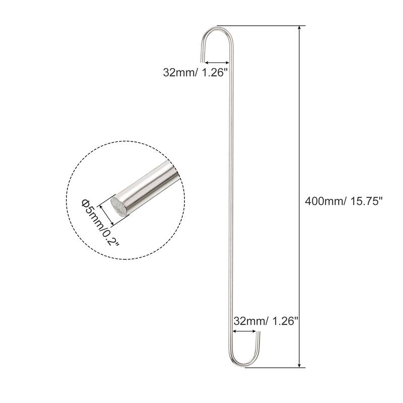 S Hanging Hooks, 16"(400mm) Extra Long Steel Hanger, Matt Silver, 6Pcs - Silver - Silver