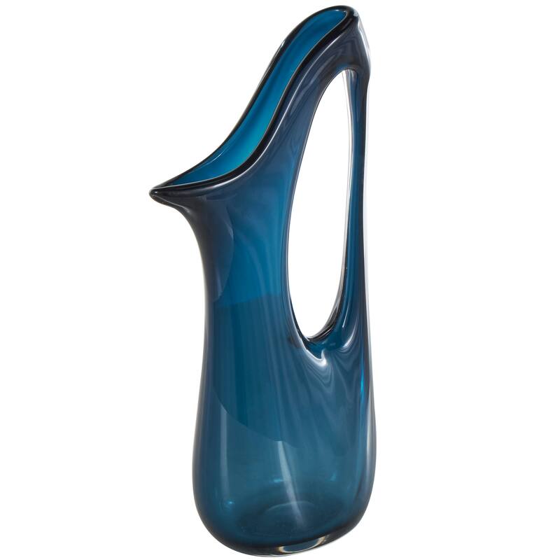 Blue Glass Abstract Vase with Cutout Handle and Elongated Opening