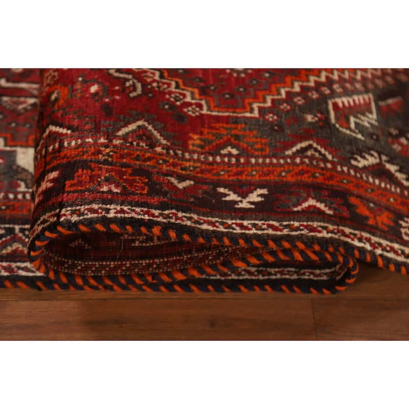 Tribal Red Qashqai Persian Vintage Runner Rug Hand-knotted Wool Carpet - 3'7"x 9'9"