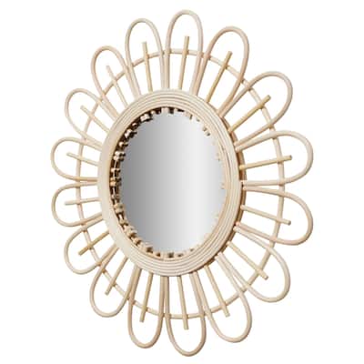 Boho Sunburst Rattan Decorative Wall Mirror, Natural - 19.5" x 19.5" - 19.5" x 19.5"