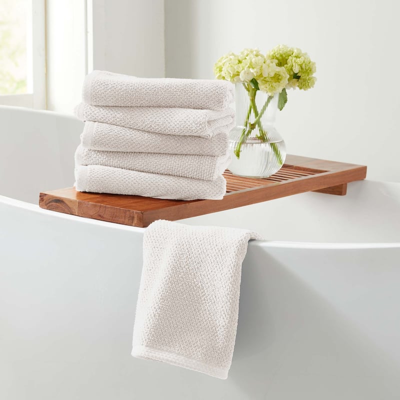 100% Cotton Acacia Collection Ultra Absorbant Popcorn Bath Towels - Hand Towel (Pack of 6) - Ivory