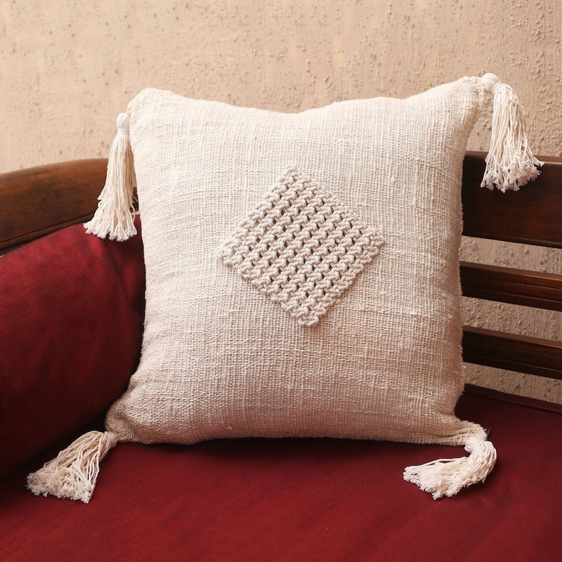 Novica Handmade Gathered Attention Woven Cotton Cushion Cover