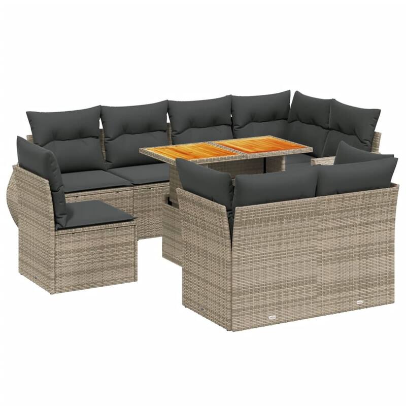 vidaXL Patio Sofa Set with Cushions Lounge Table and Sofas 9 Piece Poly Rattan - 21.7 x 39.4 x 28.7