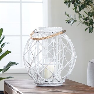 15 x 15 Large Woven Rattan White Lantern w/ith Burlap Jute Rope Handle ...