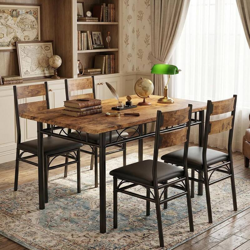 5 Piece Kitchen Dining Table and Chairs Set for 4 for Apartment Dining Room - Brown