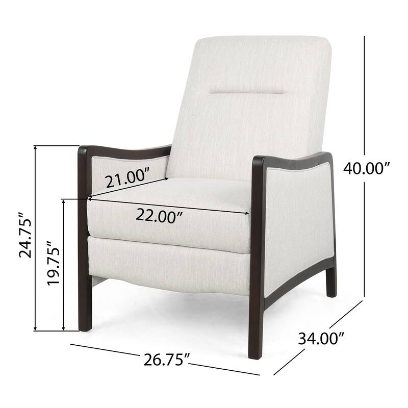 Mid-Century Upholstered Push-Back Recliner with Footrest and Birch Wood Frame